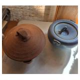 Set of 2 Handmade Lidded Stoneware Pots
