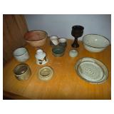 Collection of Artisan Pottery Bowls, Cups, and Plates
