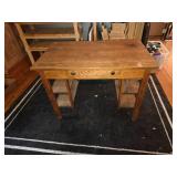 Vintage Wooden Writing Desk with Drawer and Side Shelves