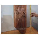 Hand-Carved Wooden Tribal Wall Art Panel with Warrior Figure