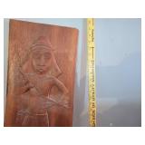 Hand-Carved Wooden Tribal Wall Art Panel with Warrior Figure