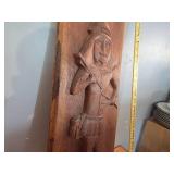 Hand-Carved Wooden Tribal Wall Art Panel with Warrior Figure
