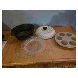 Assorted Bakeware and Cookware Lot with Dutch Oven, Pie Dish, and Muffin Pan