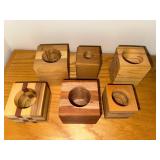 Set of 6 Handmade Wooden Cube Candle Holders