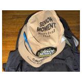 Senior Moment Survival Hat with Accessories and Black Backpack