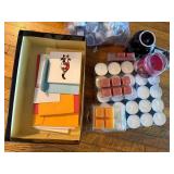 Lot of Assorted Tealight Candles, Wax Melts, Small Candles, and Note Cards