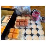 Lot of Assorted Tealight Candles, Wax Melts, Small Candles, and Note Cards