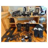 Large Mixed Lot of Computer Accessories, Speakers, Cables, and Stands