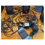 Large Mixed Lot of Computer Accessories, Speakers, Cables, and Stands