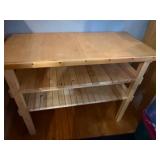 Wooden Work Table with Two Lower Slat Shelves