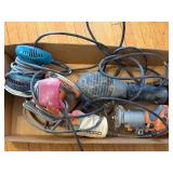 Box of Mixed Power Tools Including Sanders and Router