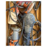 Box of Mixed Power Tools Including Sanders and Router
