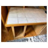 Tile Top Wooden Desk with Integrated Drawers and Shelving
