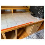 Tile Top Wooden Desk with Integrated Drawers and Shelving