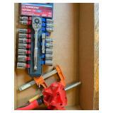 Woodworking Jig, Crescent Socket Set, and Heavy-Duty Clamp