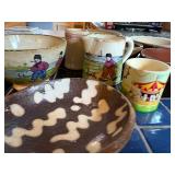 Collection of Vintage Hand-Painted Bowls, Pitcher, and Cups