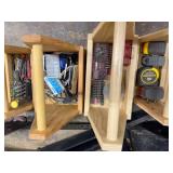 Set of 7 Wooden Tool Caddies with Assorted Hand Tools and Hardware