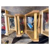 Set of 7 Wooden Tool Caddies with Assorted Hand Tools and Hardware