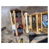 Set of 7 Wooden Tool Caddies with Assorted Hand Tools and Hardware