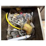 Assorted Hand Tools, Sandpaper, and Hardware Lot in Drawers