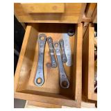 Wooden Drawer Cabinet with Assorted Hand Tools and Hardware