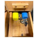 Wooden Drawer Cabinet with Assorted Hand Tools and Hardware