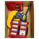 Mixed Lot of Hand Tools and Accessories including Clamps, Drill Bits, and Measuring Tools