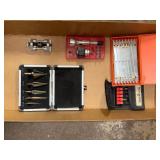 Lot of Step Drill Bits, Tap and Die Set, Rockler Hex Bits, and Gauges