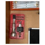 Lot of Step Drill Bits, Tap and Die Set, Rockler Hex Bits, and Gauges