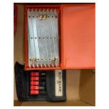 Lot of Step Drill Bits, Tap and Die Set, Rockler Hex Bits, and Gauges