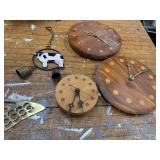 Assorted Wall Decor Lot with Wood Clocks and Brass Butterfly
