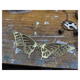 Assorted Wall Decor Lot with Wood Clocks and Brass Butterfly