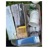 Assorted Plumbing Parts and Fittings with Cooper Wall Light Box