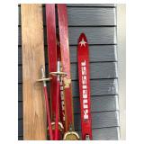 Kneissl Vintage Red Skis with Bindings and Matching Poles