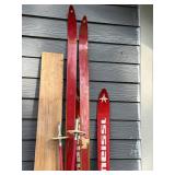 Kneissl Vintage Red Skis with Bindings and Matching Poles
