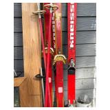 Kneissl Vintage Red Skis with Bindings and Matching Poles