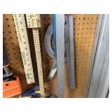 Clamp and Measuring Tool Lot with Bar Clamps, Squares, and Levels