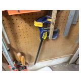 Clamp and Measuring Tool Lot with Bar Clamps, Squares, and Levels