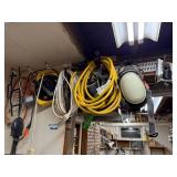 Workshop Power Cords, Reel, Knee Pads, and Hand Tools Assortment