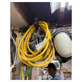 Workshop Power Cords, Reel, Knee Pads, and Hand Tools Assortment