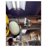 Workshop Power Cords, Reel, Knee Pads, and Hand Tools Assortment