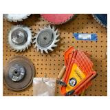 Assorted Saw Blades, Push Blocks, and Accessories for Woodworking