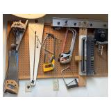 Collection of Hand Saws, Hacksaws, and Woodworking Jigs