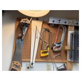 Collection of Hand Saws, Hacksaws, and Woodworking Jigs