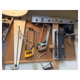 Collection of Hand Saws, Hacksaws, and Woodworking Jigs