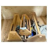 Wooden Hand Tool Caddy with Assorted Hardware and Tools