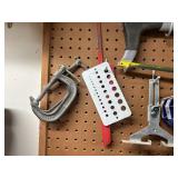 Workshop Hand Tool Collection with Clamps, Hacksaw, Files, and Pliers