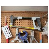 Workshop Hand Tool Collection with Clamps, Hacksaw, Files, and Pliers