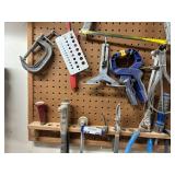 Workshop Hand Tool Collection with Clamps, Hacksaw, Files, and Pliers