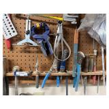 Workshop Hand Tool Collection with Clamps, Hacksaw, Files, and Pliers